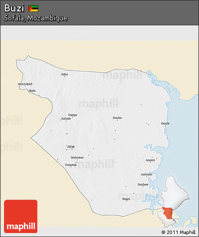 Classic Style 3D Map of Buzi, single color outside