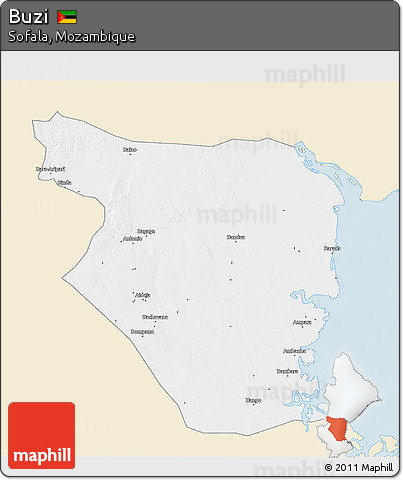 Classic Style 3D Map of Buzi, single color outside