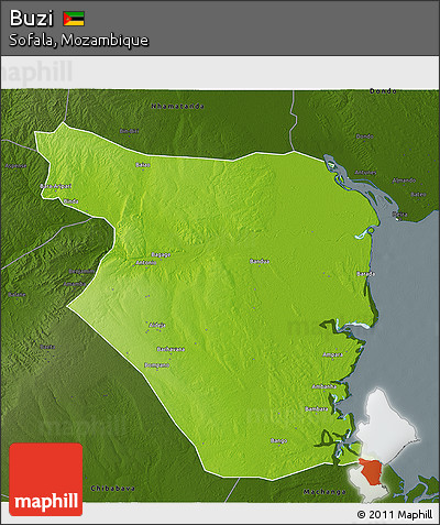 Physical 3D Map of Buzi, darken