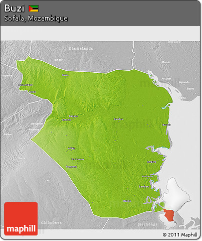 Physical 3D Map of Buzi, lighten, desaturated