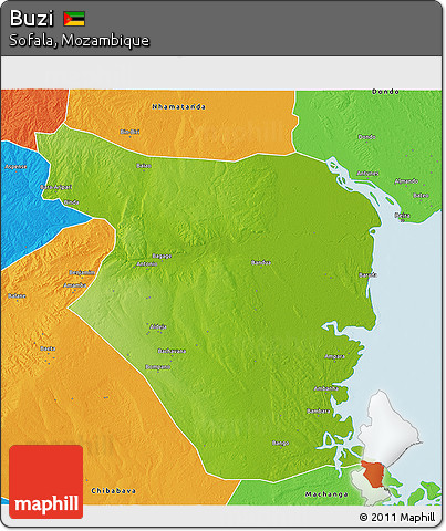 Physical 3D Map of Buzi, political outside