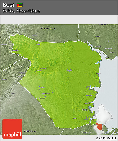 Physical 3D Map of Buzi, semi-desaturated