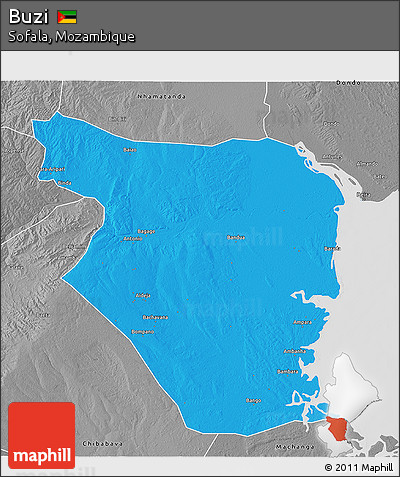 Political 3D Map of Buzi, desaturated