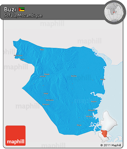 Political 3D Map of Buzi, single color outside