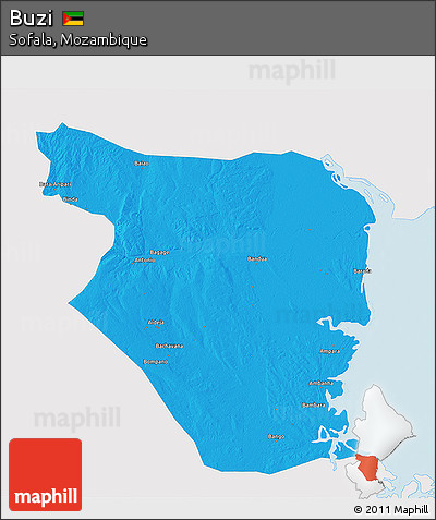 Political 3D Map of Buzi, single color outside