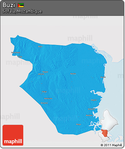 Political 3D Map of Buzi, single color outside