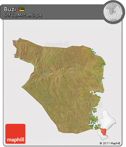 Satellite 3D Map of Buzi, cropped outside
