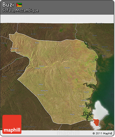 Satellite 3D Map of Buzi, darken