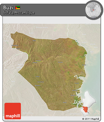 Satellite 3D Map of Buzi, lighten