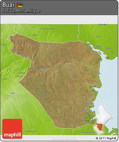 Satellite 3D Map of Buzi, physical outside