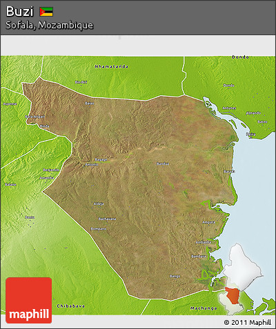 Satellite 3D Map of Buzi, physical outside