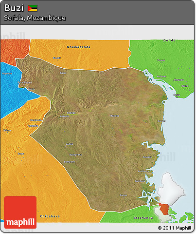 Satellite 3D Map of Buzi, political outside