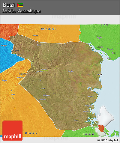 Satellite 3D Map of Buzi, political outside
