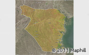Satellite 3D Map of Buzi, semi-desaturated