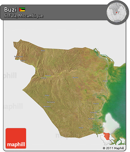 Satellite 3D Map of Buzi, single color outside