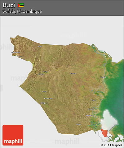 Satellite 3D Map of Buzi, single color outside