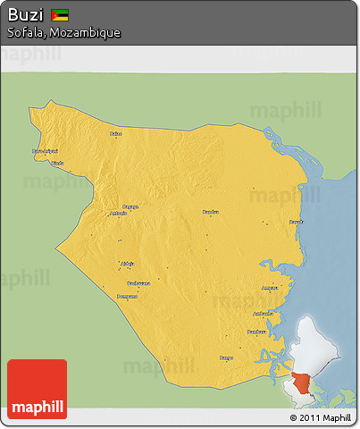 Savanna Style 3D Map of Buzi, single color outside