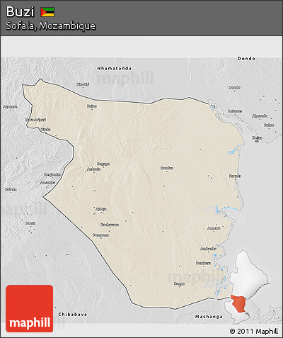 Shaded Relief 3D Map of Buzi, desaturated