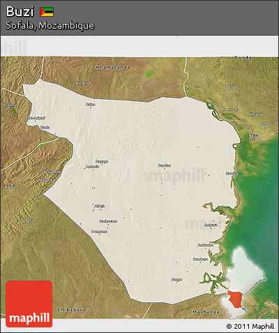 Shaded Relief 3D Map of Buzi, satellite outside