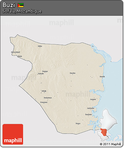 Shaded Relief 3D Map of Buzi, single color outside