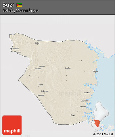 Shaded Relief 3D Map of Buzi, single color outside