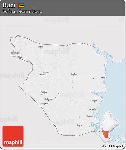 Silver Style 3D Map of Buzi, single color outside