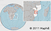 Gray Location Map of Buzi, highlighted country, within the entire country, hill shading