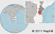 Gray Location Map of Buzi, highlighted country, highlighted parent region, hill shading