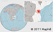 Gray Location Map of Buzi, highlighted country, hill shading
