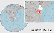 Gray Location Map of Buzi, highlighted parent region, hill shading