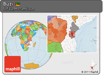 Political Location Map of Buzi, highlighted country, highlighted parent region