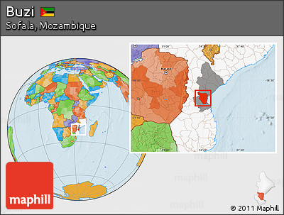 Political Location Map of Buzi, highlighted country, highlighted parent region