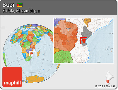 Political Location Map of Buzi, highlighted country, highlighted parent region