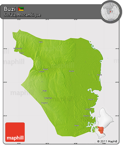 Physical Map of Buzi, cropped outside