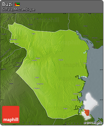 Physical Map of Buzi, darken