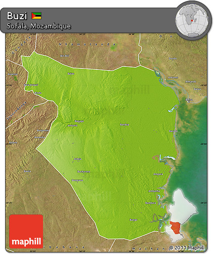 Physical Map of Buzi, satellite outside