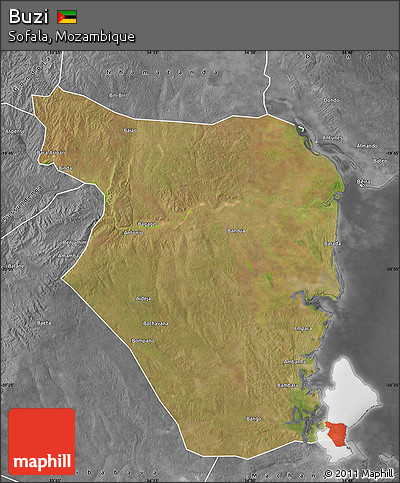 Satellite Map of Buzi, desaturated