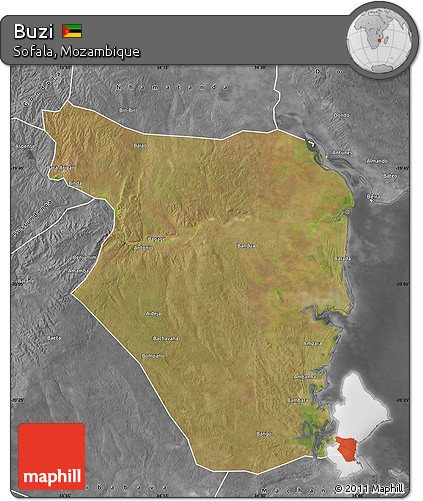 Satellite Map of Buzi, desaturated