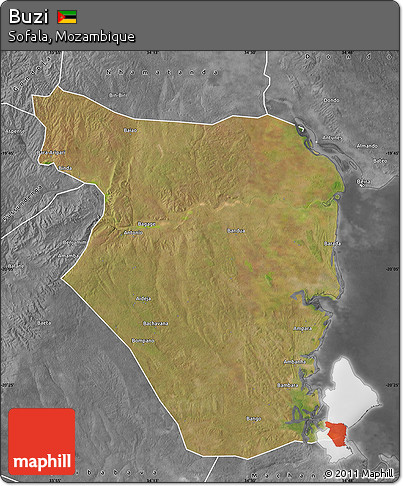 Satellite Map of Buzi, desaturated