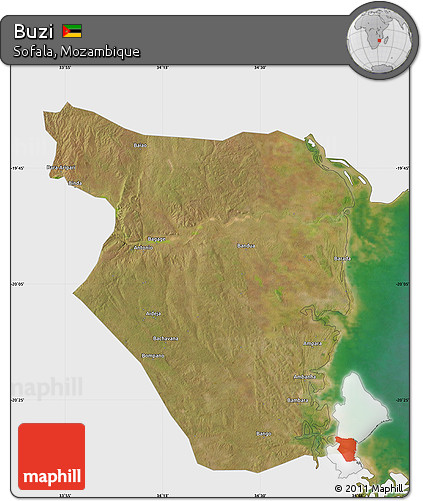Satellite Map of Buzi, single color outside