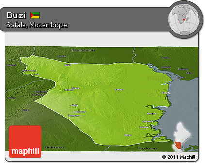 Physical Panoramic Map of Buzi, darken