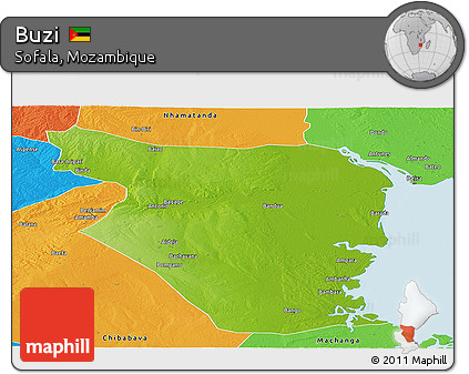 Physical Panoramic Map of Buzi, political outside