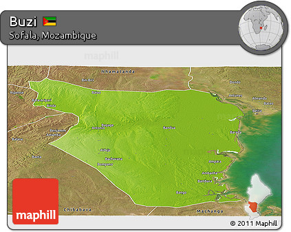 Physical Panoramic Map of Buzi, satellite outside