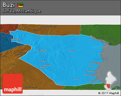 Political Panoramic Map of Buzi, darken