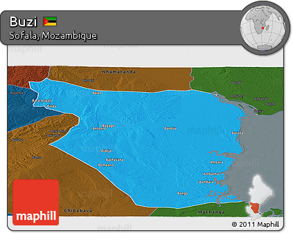 Political Panoramic Map of Buzi, darken
