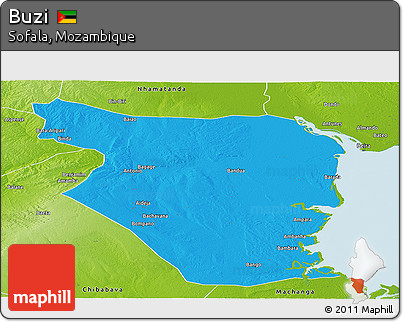 Political Panoramic Map of Buzi, physical outside