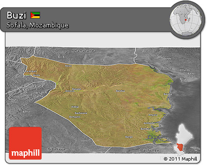 Satellite Panoramic Map of Buzi, desaturated