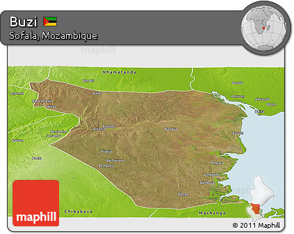 Satellite Panoramic Map of Buzi, physical outside