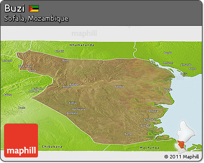 Satellite Panoramic Map of Buzi, physical outside
