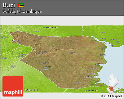 Satellite Panoramic Map of Buzi, physical outside